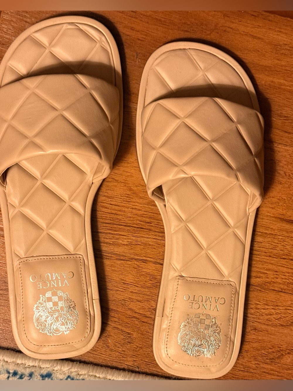 Vince Camuto Quilted Slide Sandals in Beige